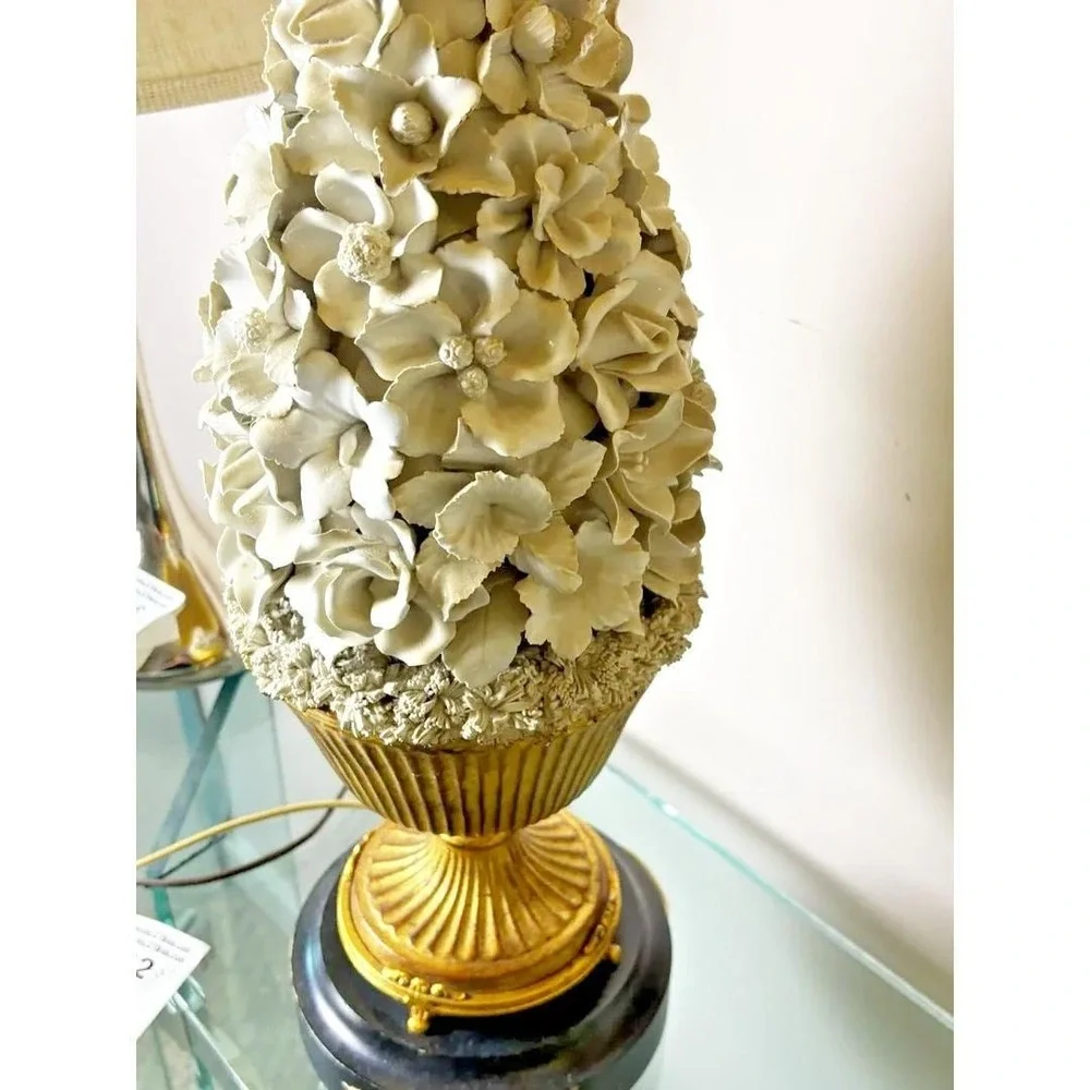 Rare Pair Vintage Porcelain Floral Table Lamps Ceramic‎ Casa Pupo Manises